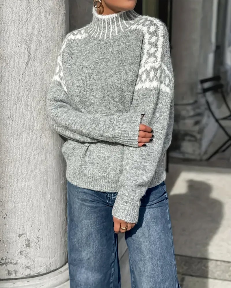 Norweger Pullover Grau, Strickpullover mit Stehkragen 5