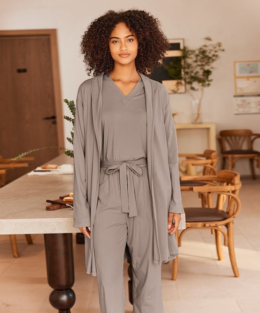 Lounge Set Damen Grau mit Robe