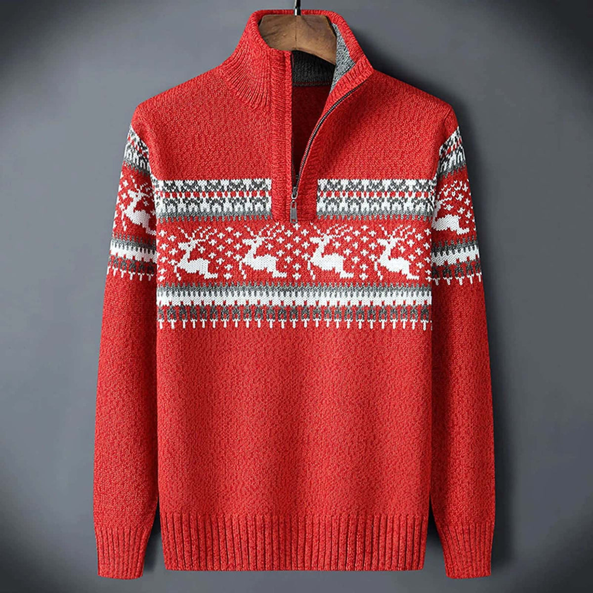 Fair Isle Strickpullover für Herren in Rot, Produktansicht