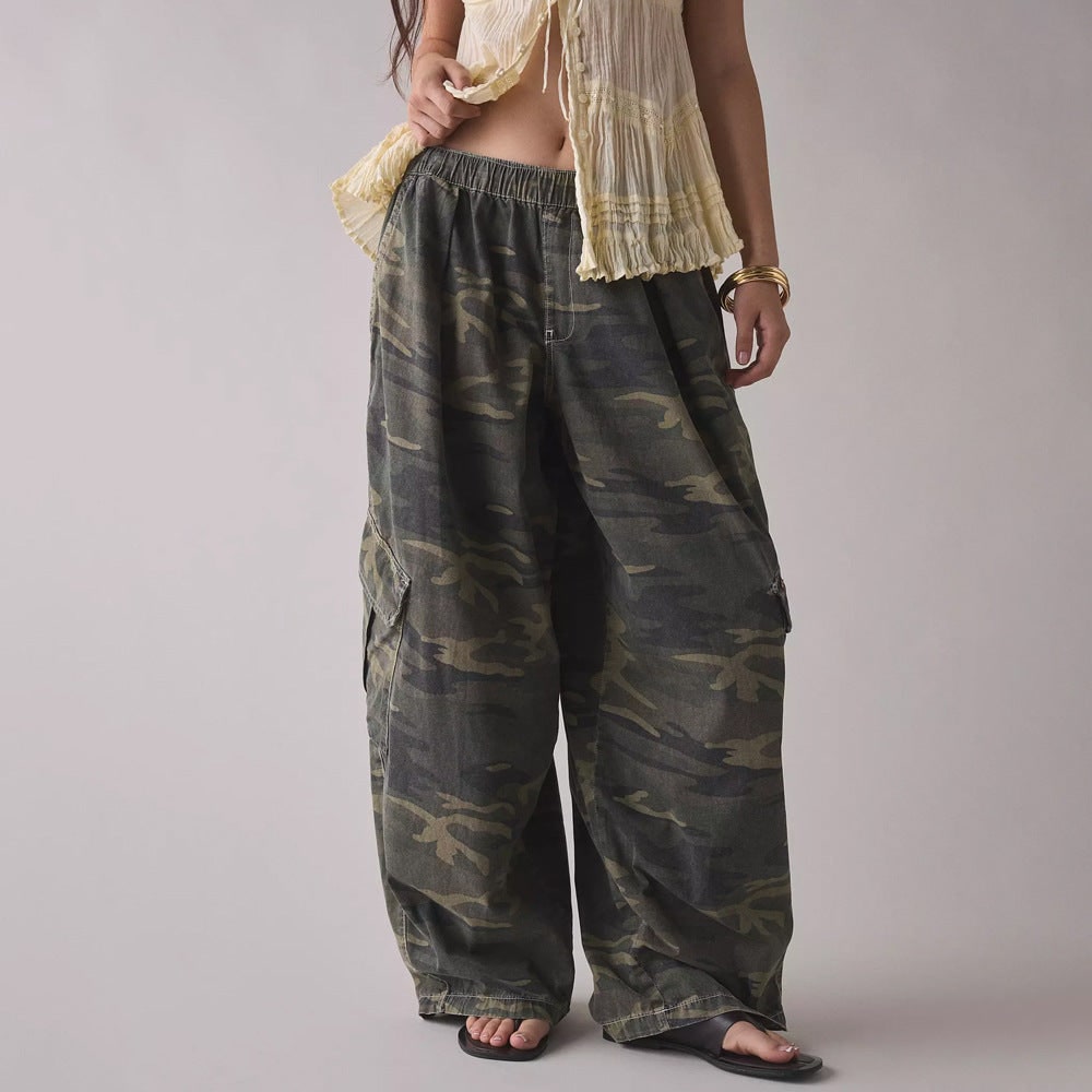 Camouflage Cargohose Damen weit mit Klappentaschen 7