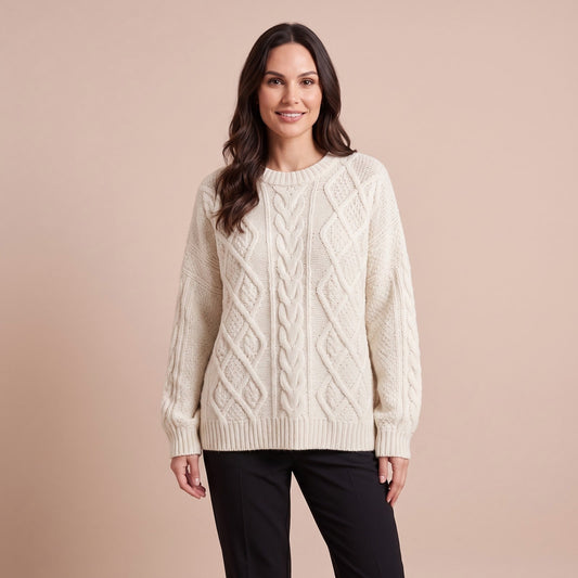 Cable Sweater für Damen mit Zopfmuster in Cremeweiß