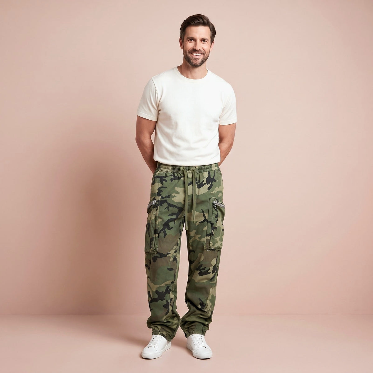 Camouflage Cargohosen Herren in Armeegrün im Streetstyle