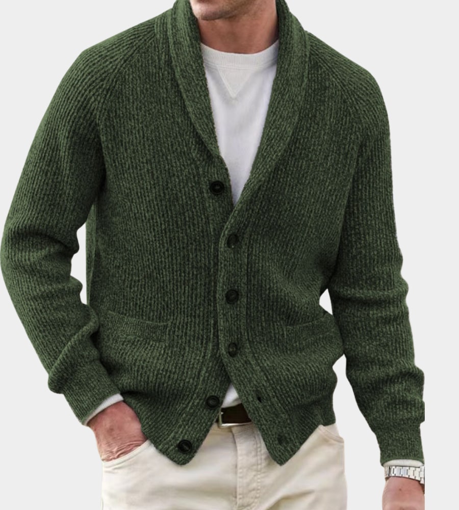 Cardigan Herren mit Schalkragen in Armeegrün
