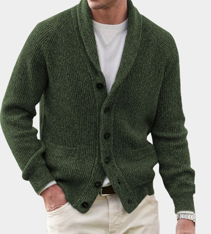 Cardigan Herren mit Schalkragen in Armeegrün