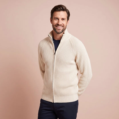 Cardigan mit Reißverschluss Herren in Creme aus Grobstrick