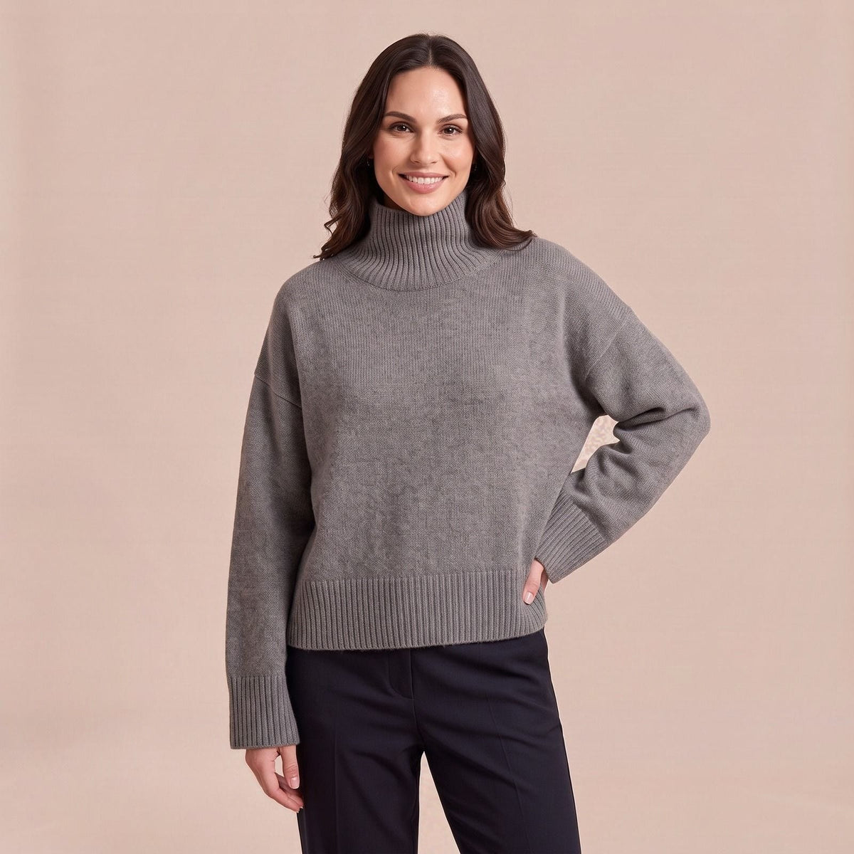 Damen Rollkragenpullover aus Wolle, Oversize Wollpullover mit überschnittenen Schultern