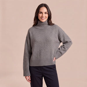 Damen Rollkragenpullover aus Wolle, Oversize Wollpullover mit überschnittenen Schultern