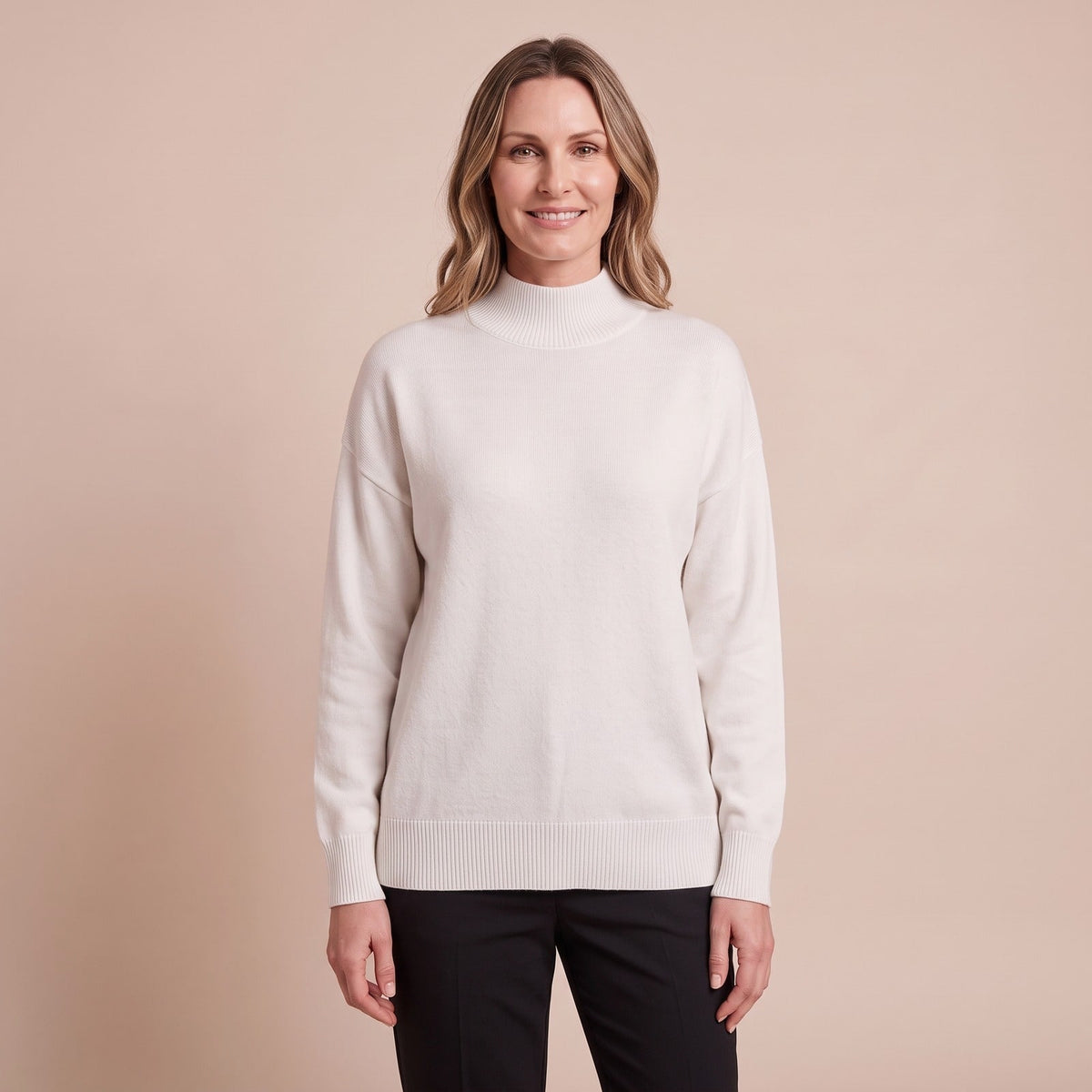 Damen Rollkragenpullover in Weiß mit Stehkragen