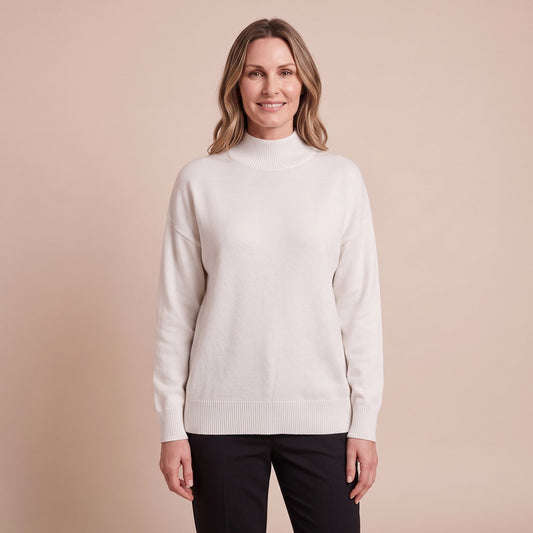 Damen Rollkragenpullover in Weiß mit Stehkragen