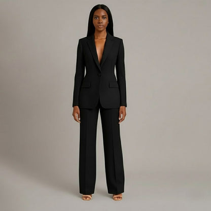 Damen-Set Mantel Anzug mit weiter Hose in Schwarz