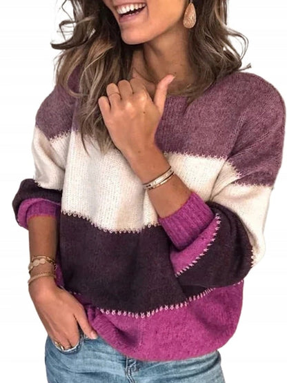 Damenpullover mit Colour Block Streifen in Violett
