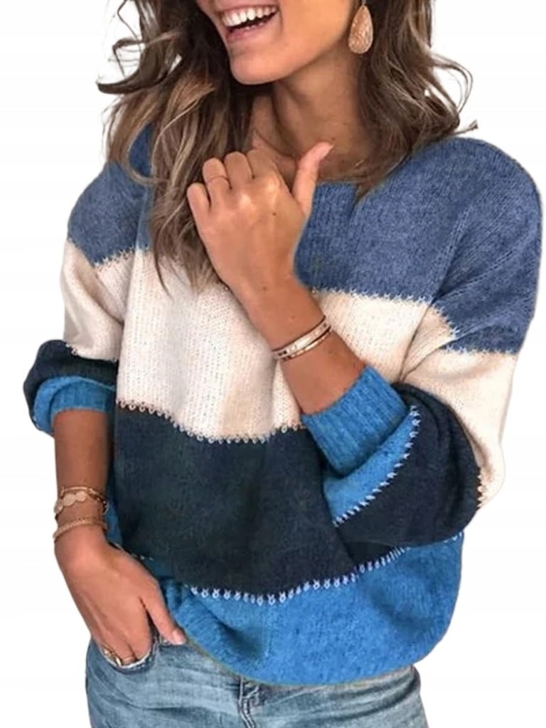 Wollpullover mit Streifen in Blau