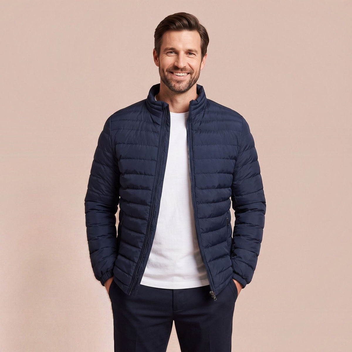 Daunenjacke mit Stehkragen für Herren, Leichte Steppjacke mit Reißverschluss