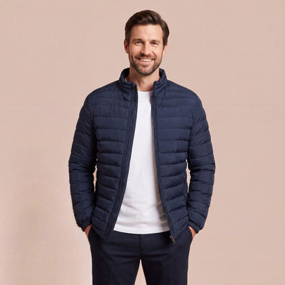 Daunenjacke mit Stehkragen für Herren, Leichte Steppjacke mit Reißverschluss