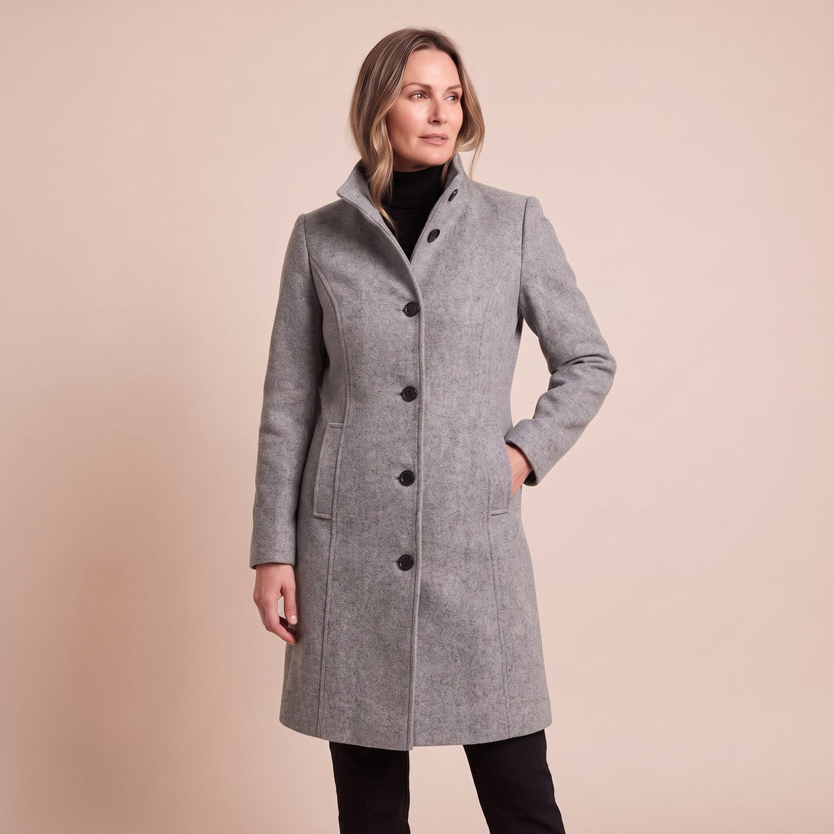 Eleganter Wollmantel Damen einreihig mit Reverskragen 1