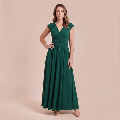 Winterkleid, Elegantes Abend-Maxikleid mit V-Ausschnitt und Raffung