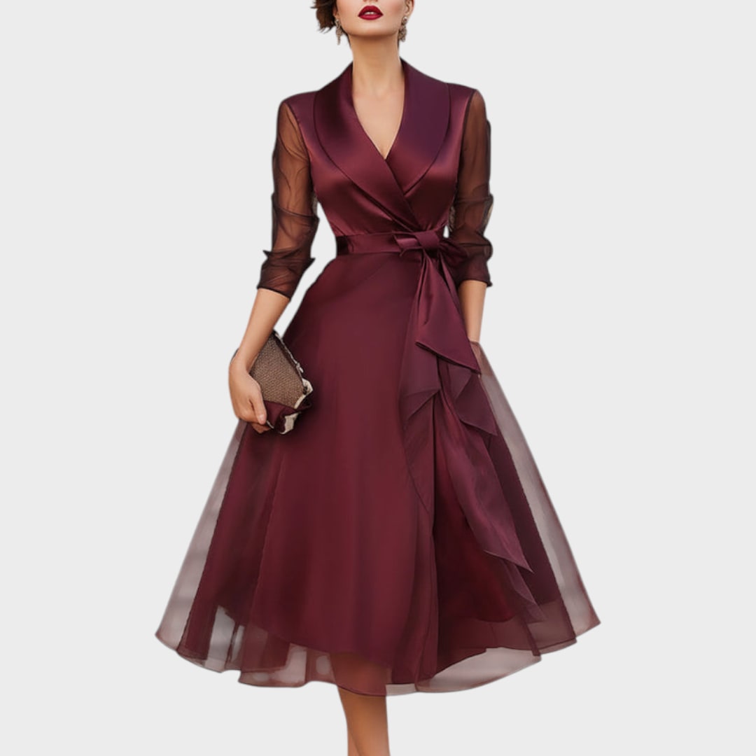 Burgunderrotes Wickelkleid von vorn 3