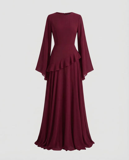 Langarm Maxikleid elegant mit Glockenärmeln und Volant 5