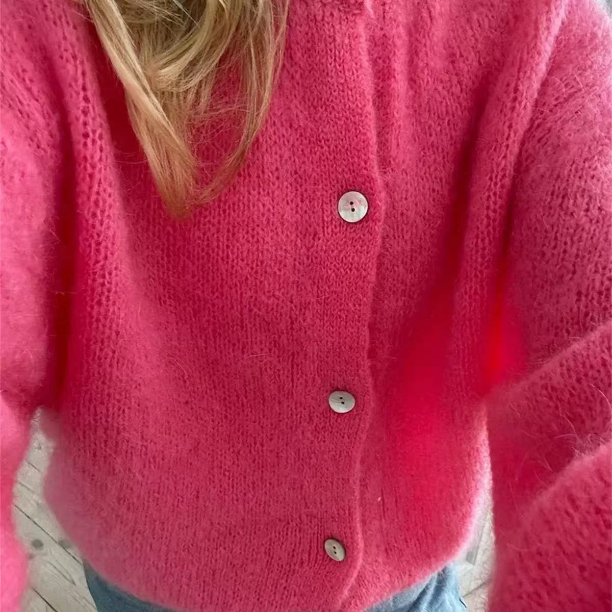 Strickjacke Damen flauschig mit Rundhals und Knopfleiste 5