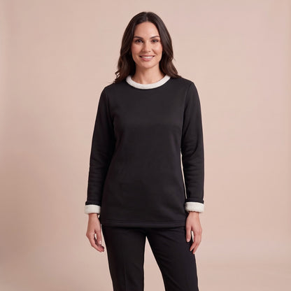 Fleecepullover Damen in Schwarz mit Fleecefutter