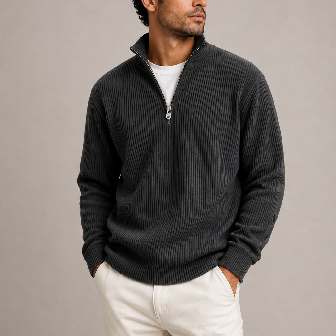 Quarter Zip Pullover Herren in Schwarz