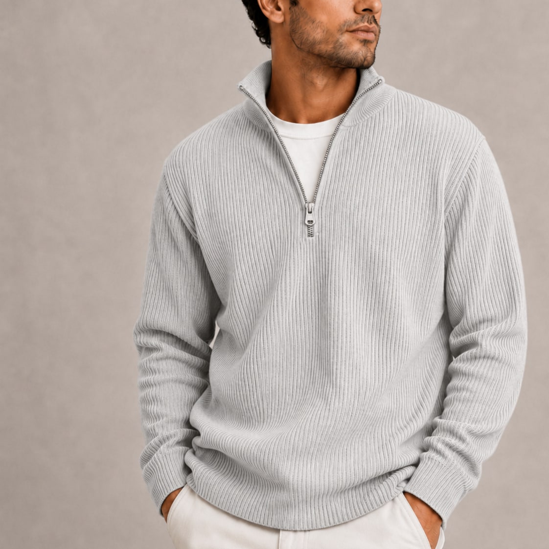 Quarter Zip Pullover Herren in Grau