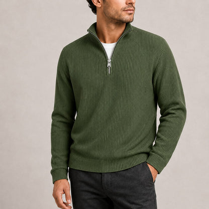 Quarter Zip Pullover Herren in Olivgrün