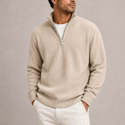 Quarter Zip Pullover Herren in Creme