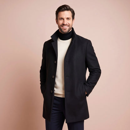 Herren Wintermantel mit Stehkragen in Schwarz