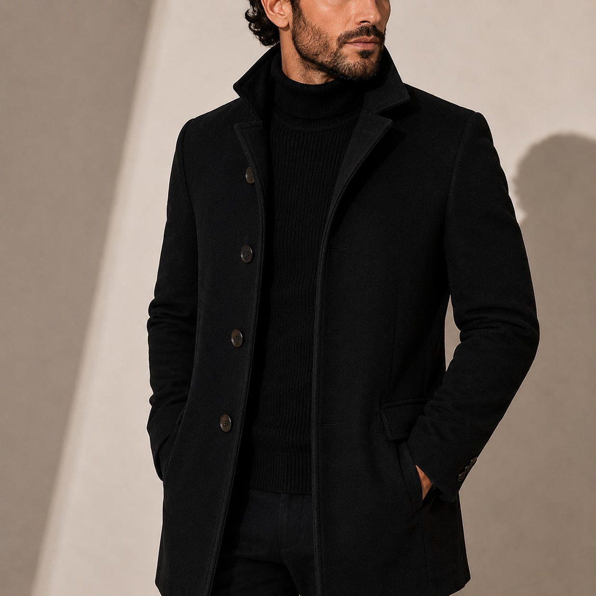 Herren Wintermantel mit Stehkragen in Schwarz