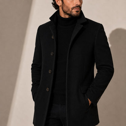 Herren Wintermantel mit Stehkragen in Schwarz