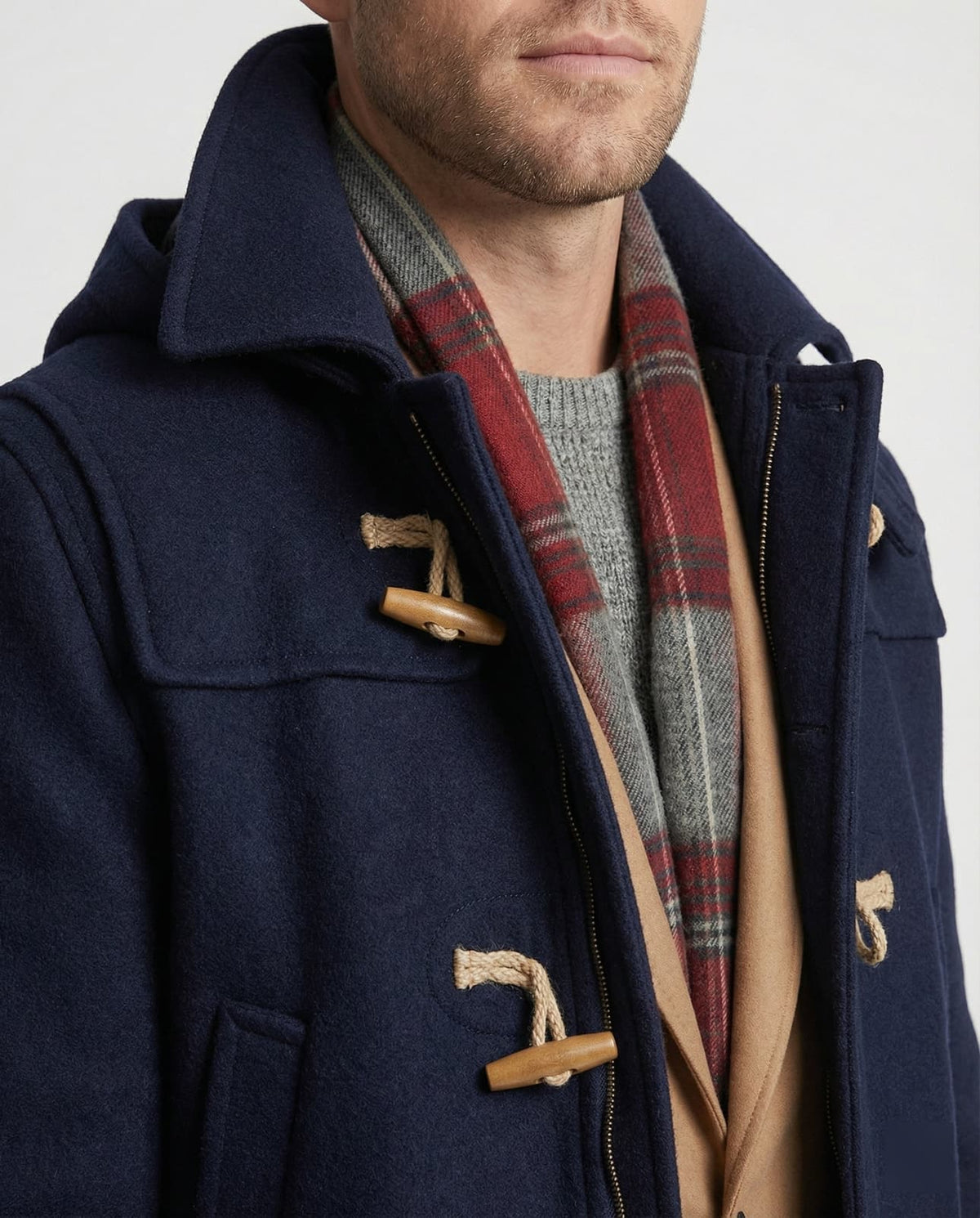 Dufflecoat Herren aus Wolle mit Kapuze und Holzknebeln 3