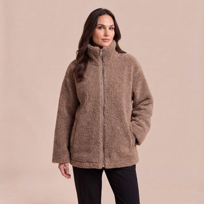 Kuschelige Oversize Teddy Fleecejacke mit Reißverschluss