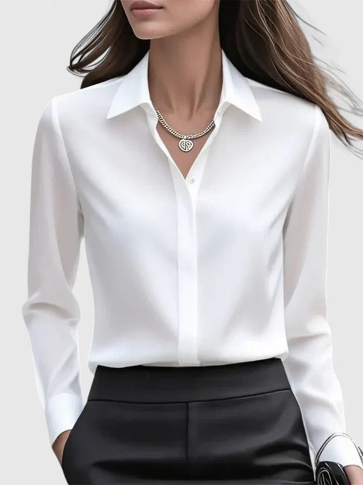 Langarmbluse Damen aus Satin in Weiß