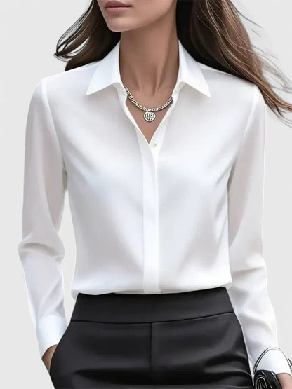 Langarmbluse Damen aus Satin in Weiß
