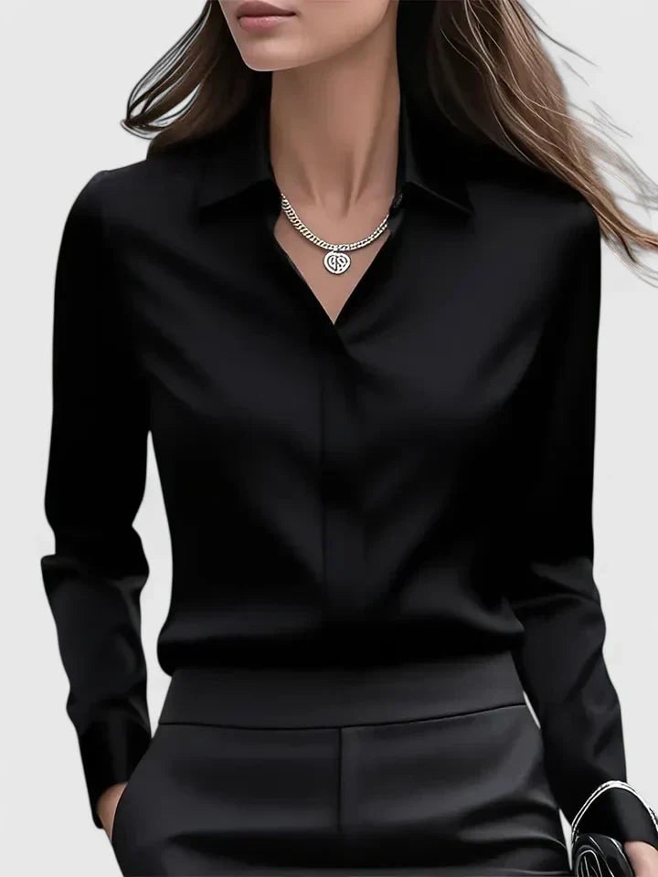 Langarmbluse Damen aus Satin in Schwarz