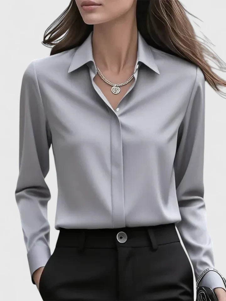 Langarmbluse Damen aus Satin in Grau