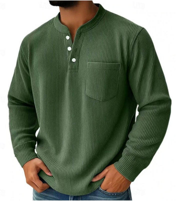 Langarmshirt Herren mit Stehkragen in Dunkelgrün