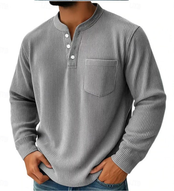 Langarmshirt Herren mit Stehkragen in Hellgrau