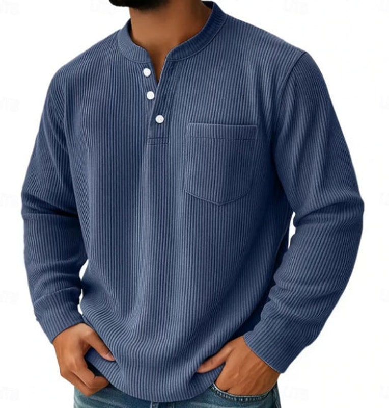 Langarmshirt Herren mit Stehkragen in Dunkelblau
