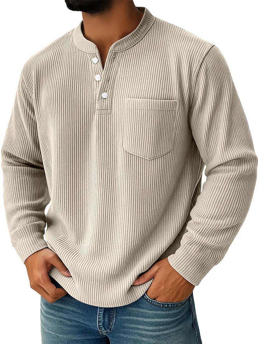 Langarmshirt Herren mit Stehkragen in Beige