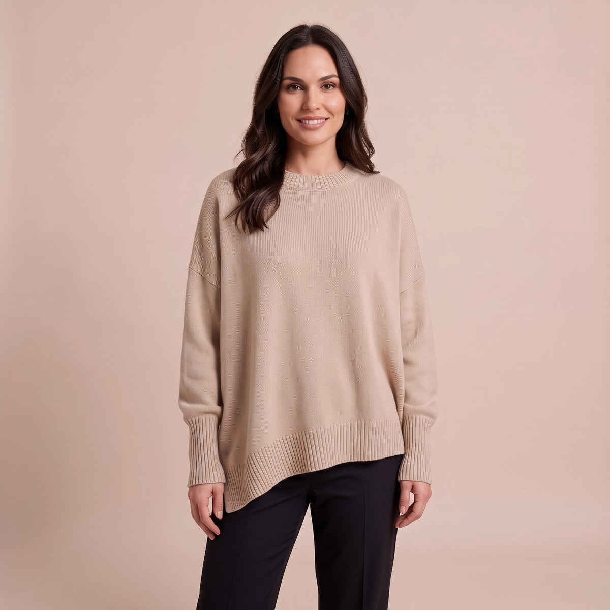 Lange Damenpullover Oversize in Beige