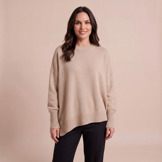 Lange Damenpullover Oversize in Beige