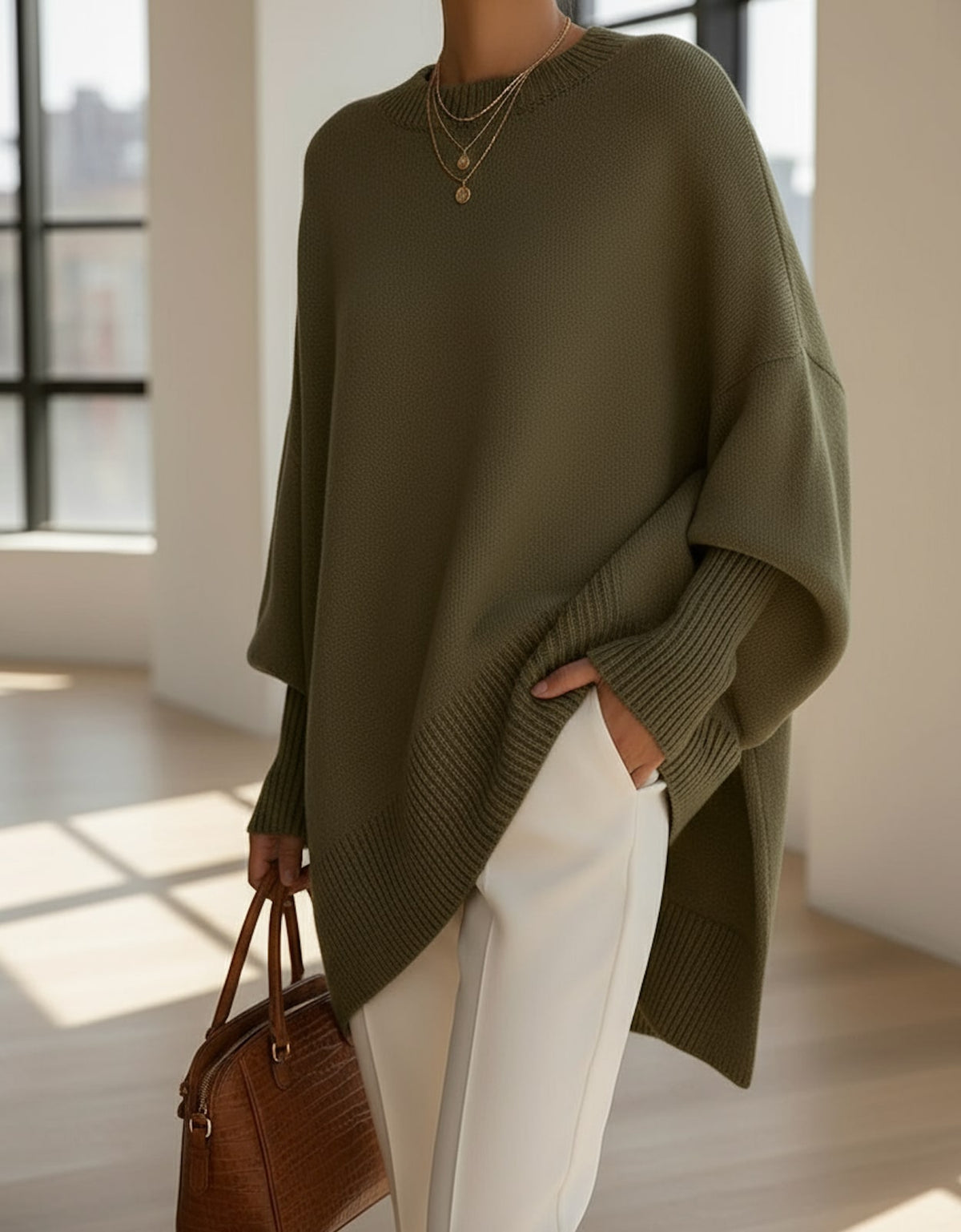 Oversize Pullover in Olivgrün
