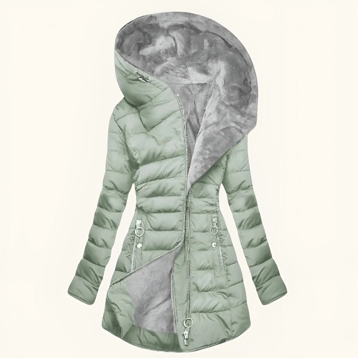 Lange Fleece Steppjacke Damen in Mintgrün