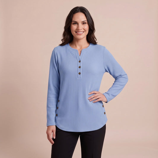 Lange Strickjacke mit Knopfleiste in Hellblau