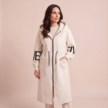 Cardigan Mantel Damen lang mit Kapuze und Reißverschluss 1