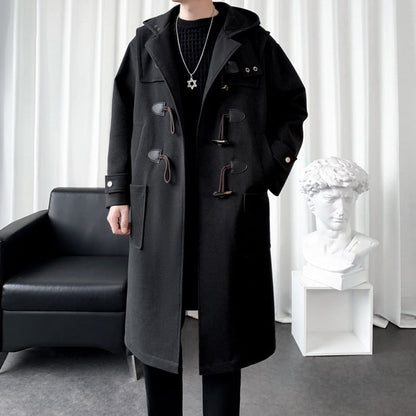 Dufflecoat Herren lang aus Wollmischung mit Kapuze 3