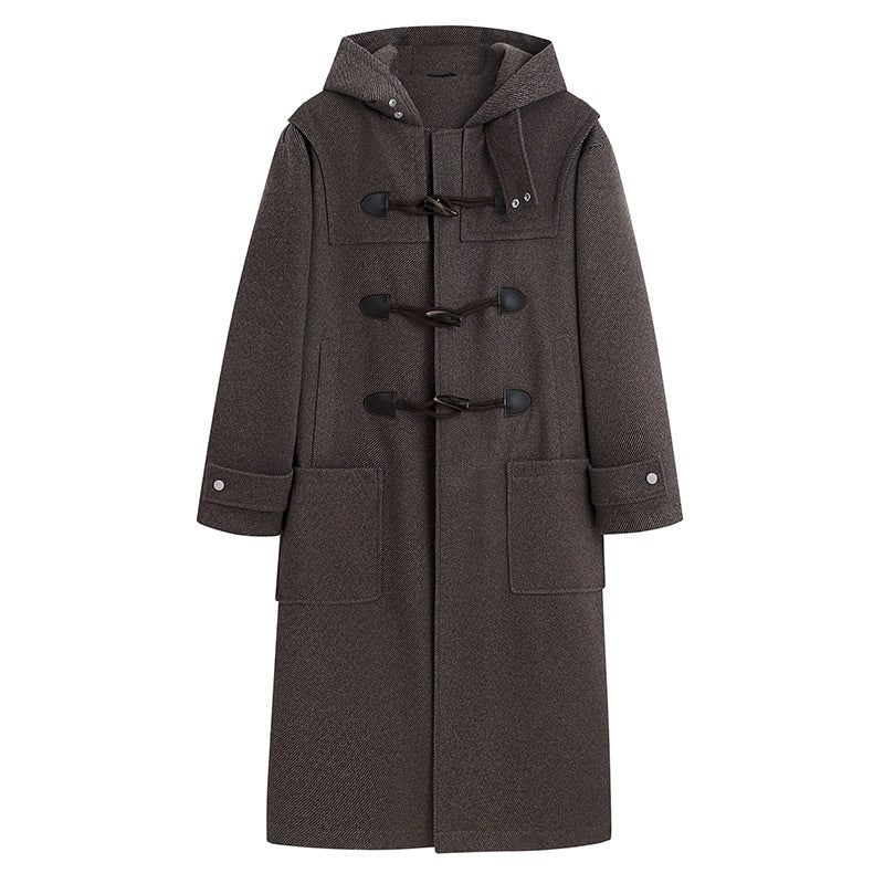 Dufflecoat Herren lang aus Wollmischung mit Kapuze 5