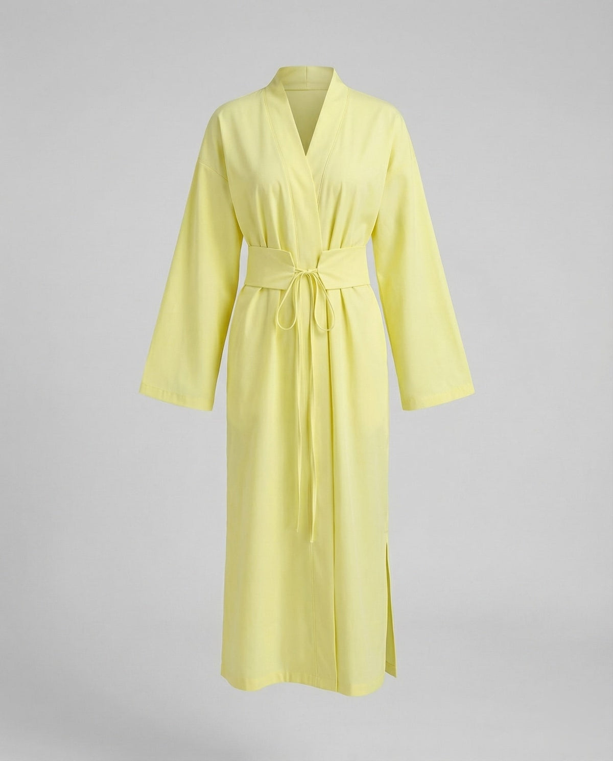 Kimono-Morgenmantel Damen lang mit breitem Bindegürtel 3